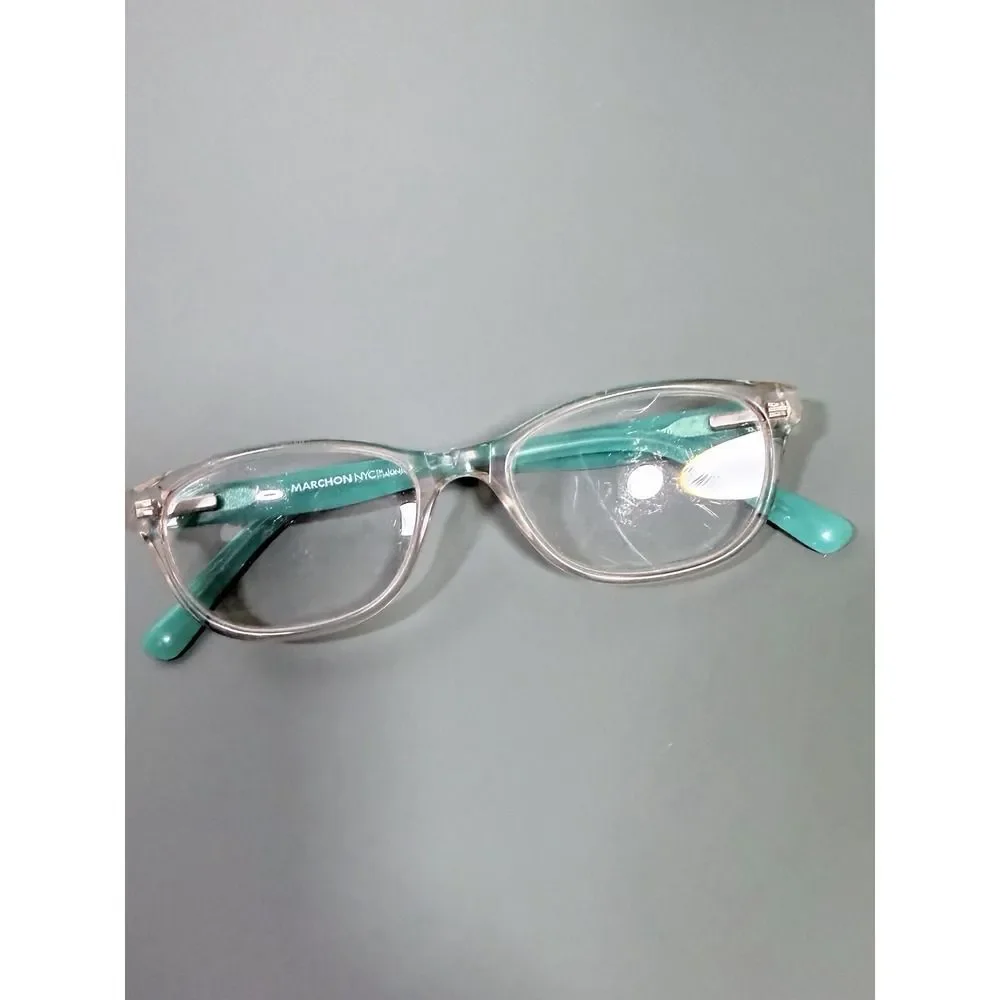 Marchon‎ NYC Junior M-7501 Kids Eyeglasses Pink Clear Teal Heart Print 46-15-130